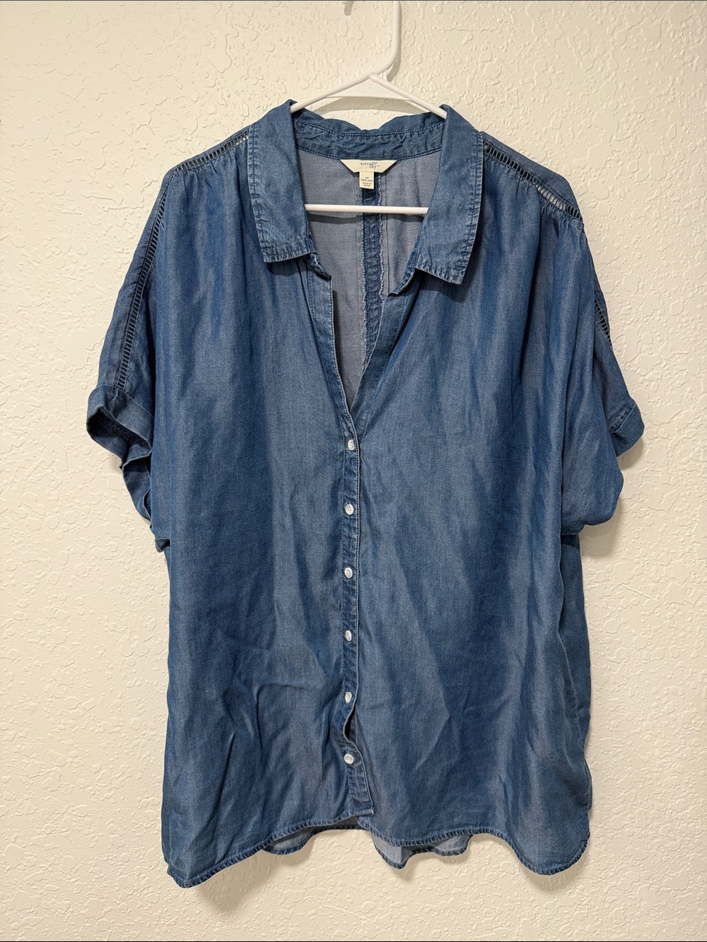 TERRA & SKY 100% Lyocell Blue Short-Sleeve Button-Up Chambray Shirt Size 1X